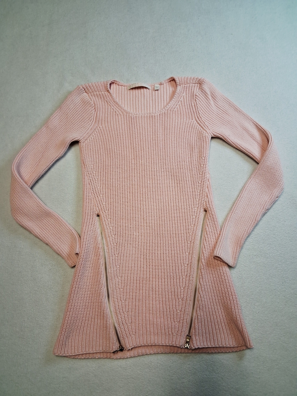 Guess Blush Pink Scoop Neck Zip-Accent Knit Sweater